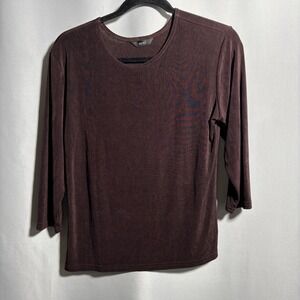 VTG Fiore Slinky Brown Top 3/4 Sleeve USA Elevated Basic Minimalist Travel L